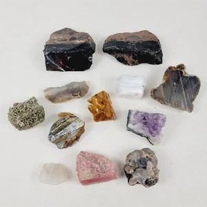 12 Rock Lot Lapidary Obsidian Crystal Agate Petrified Wood Pink 2 Lbs 3 oz - Picture 1 of 12