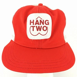 Flawed Vtg 80s Hang Two Patch Hat 2-Tone Logo Mesh Snapback Trucker Baseball Cap - Picture 1 of 12