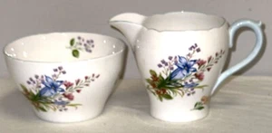 Shelley China WILDFLOWERS LARGE 2 1/4" CREAMER & SUGAR **BLUE TRIM** - Picture 1 of 3