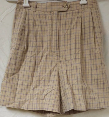 Pantalones Cortos Plisados De Colección Izod Golf Para Mujer 8 Beige Cuadros Cintura Alta Pierna Ancha W26 Foto 1 de 4