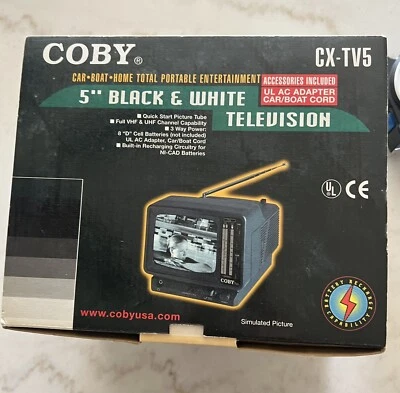 Coby CX-TV2 5" Portable Black & White Television  Car Boat Home.NIB - Image 1 of 4