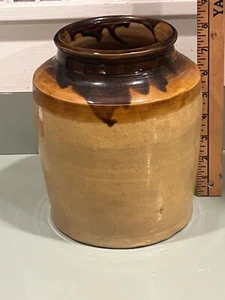 19th century Manganese Yellow Ware pottery crock c.1840 PA mid Atlantic 8.25” - Picture 1 of 4