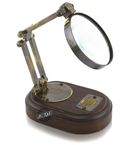 Brass Desk Magnifying Glass Adjustable Stand Vintage Magnifier Christmas Gift 5X - Picture 1 of 6