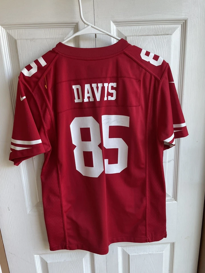Camiseta Nike San Francisco 49ers Roja Autografiada Vernon Davis #85 Usada en Excelente Condición Talla Juvenil Lg Foto 1 de 4