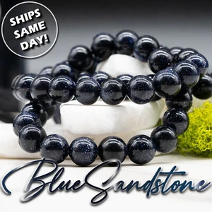 Blue Sandstone Goldstone Crystal Bracelet Meditation Stone Jewelry Chakra Energy - Picture 1 of 8