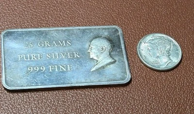 Barra de arte vintage de plata .999 en alto relieve de 25 gramos President Dwight D Eisenhower Foto 1 de 3