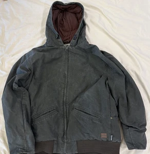 Vintage Herren SafTBak gesteppte Canvas-Jacke mit durchgehendem Reißverschluss und Kapuze grün XL Arbeitsmantel - Bild 1 von 7