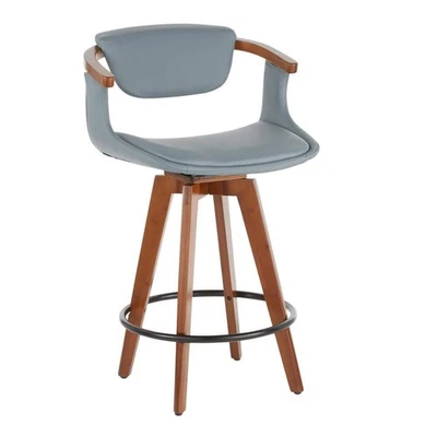 Taburete de mostrador Lumisource 26" respaldo alto material de asiento de cuero sintético, gris/nogal Foto 1 de 4