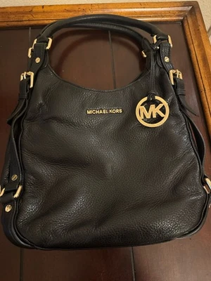 MICHAEL KORS Bedford Black Pebbled Leather Lg Hobo Convertible Shoulder Handbag - Image 1 of 4