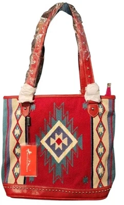 Bolso de Mano Montana West Rojo y Verde Lona-PU Cuero Oculto Tapiz Azteca  Foto 1 de 4