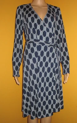 Jones New York Signature Petite P/M Dark Blue Celtic Knot Long Sleeve Wrap Dress - Image 1 of 4