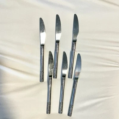 *USADO EN EXCELENTE ESTADO* OXFORD HALL Tracery acero inoxidable - cuchillo de mantequilla de 9” - Corea - tejido de canasta Foto 1 de 4