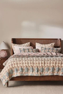 NUEVO CON ETIQUETAS Anthropologie Sonya Matelasse Edredón Cubierta Estándar Azul Marrón Doble Foto 1 de 4