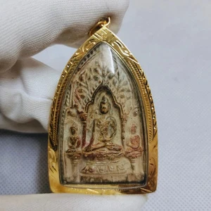Phra Sam Gold Micron Pendant Kru Wat Don Kaew Temple Lamphun Thai Buddha Amulet - Picture 1 of 3