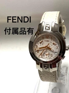 FENDI Chronograph Date Genuine strap Ladies watch used Quartz Round Pink Dial - Picture 1 of 10