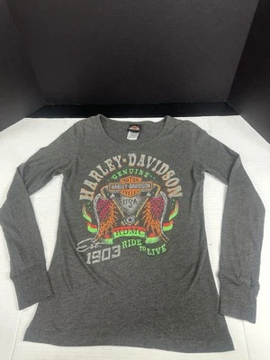 Harley Davidson Top Womens Small Tulsa  OK Route 66 Gray Long Sleeve Round Neck - Image 1 of 4
