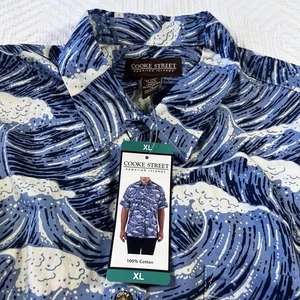 Cooke Street Hawaiian Shirt Men’s XL Blue Waves 100% Cotton NWT - Picture 1 of 3