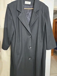 Vintage J. Hilary Women’s Black 100% Wool Lined Pockets Long Coat Size 18P EUC - Picture 1 of 7