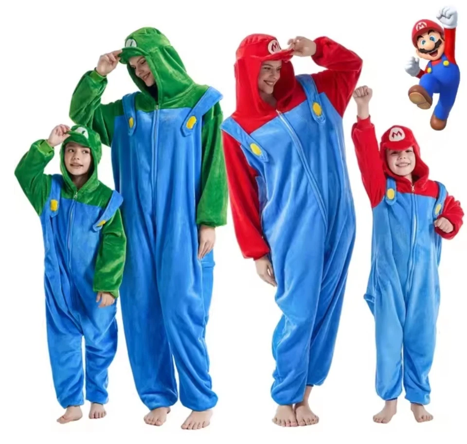 Lindo pijama mono Super Marios Bros Luigi adultos niños hombres mujeres Foto 1 de 4