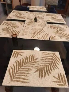 Palm Leaves Design Beads Dining Set With 1 Table Runner 6 placemat And 6 Coaster - Picture 1 of 6