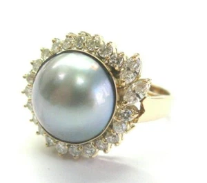 Mabe Pearl & Diamond Ring 18Kt Yellow Gold 13mm .85Ct - Picture 1 of 6