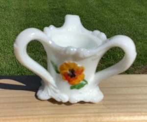 Soporte de palillo de dientes floral vintage de vidrio de leche pintado a mano con 3 asas - s5a - Imagen 1 de 6