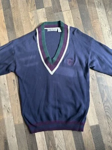 Vintage bugle Boy Co Sweater Vest Cotton 90s L 80s Crest Preppy Y2K Crewneck - Picture 1 of 9