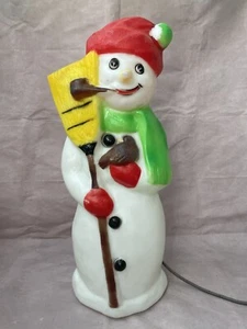 Vintage Snowman Blow Mold Light Up Christmas Decoration Blow Mould WORKING - Picture 1 of 9