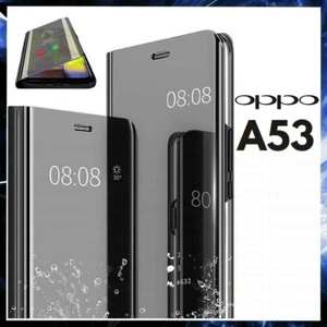 Flip Case for OPPO A53S Black Book Mirror Case A53 S Transparent View 360° - Picture 1 of 12