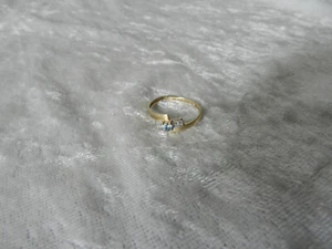 Jolie bague alliance en or massif jaune et blanc et Aigue-Marine 18 carats T:54 - Picture 1 of 9