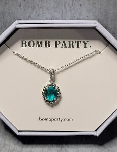 BOMB PARTY 🎈RBP3402 "MY TIME TO SPARKLE" NECKLACE  LAB CREATED DK AQUAMARINE