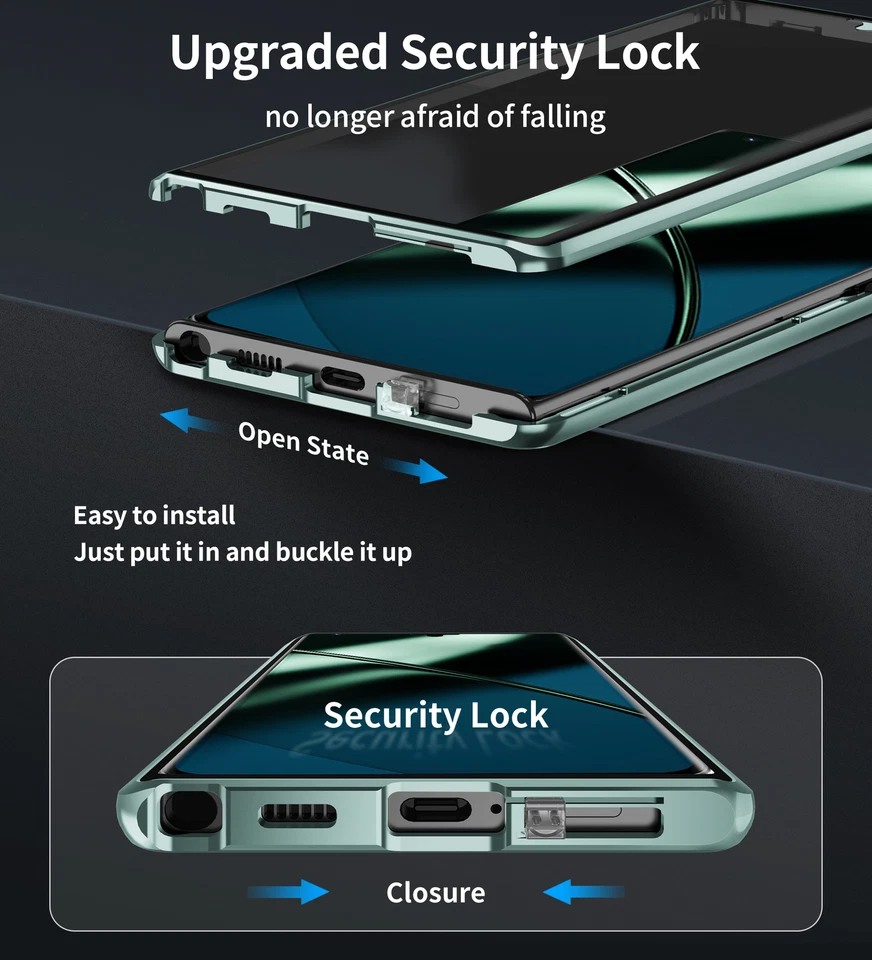 For OnePlus 12, Phone Case Hybrid Metal Bumper Magnetic Double HD Glass Cover - Image 1 of 4