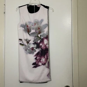 Ted baker blush pink floral rhinestone trim sleeveless shift dress size 1 US XS - Picture 1 of 7
