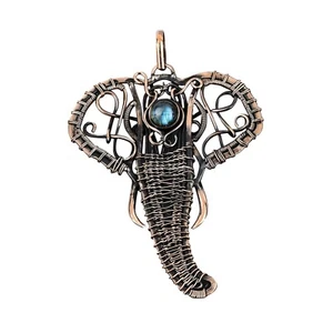 Töchter Tagesverkauf natürlicher Labradorit Elefant Draht Wickel Anhänger Schmuck Kupfer - Bild 1 von 8