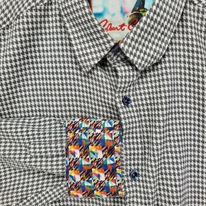 Camicia uomo Robert Graham pied de poule check flip cuff 1XLT cotone nero/bianco unica - Foto 1 di 11