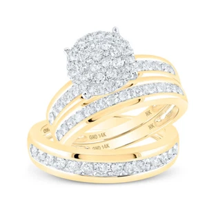 14kt Yellow Gold His Hers Round Diamond Matching Wedding Set 1-1/2 Ctw - Picture 1 of 1