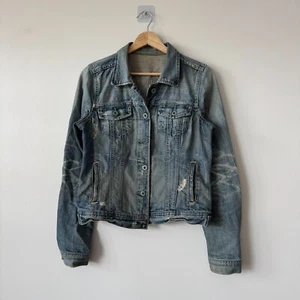 VTG Polo Ralph Lauren Jeans Jacket Womens M Lydia Repair Jacket Biker Distress - Picture 1 of 10