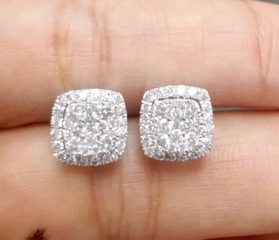 СДЕЛКА! 1.00CTW НАТУРАЛЬНЫЙ БРИЛЛИАНТ КЛАСТЕР HALO ПОДУШКА ЗАПОНКИ СЕРЬГИ В 14K ЗОЛОТО 9 ММ - Изображение 1 из 4