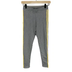 H&M Black Houndstooth Leggings Yellow Racer Strip Girls Sz 16 Skinny Fit - Picture 1 of 4
