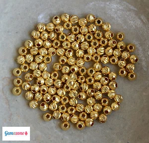 2.5MM Round Diamond Laser Cut Ball Spacer Gold Plated Loose Metal Beads 50 pcs - Picture 1 of 5