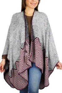 Capa Ruana estilo Anthropologie para mujer cosida patrón chevron cubierta envolvente - Imagen 1 de 3