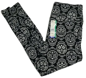 Terra & Sky Womens Plus Size Floral Sugar Skull Pattern Printed Legging Size 0X - Picture 1 of 3