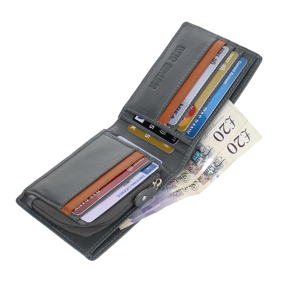 Mens Luxury Leather Zip Coin Pocket Billfold Wallet RFID BLOCKING Slim Bifold - Image 1 of 1