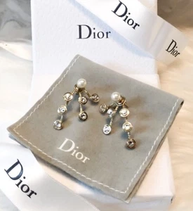 Rare DIOR Mis En Dior Pearl & Crystal Spray Gold Earrings - Picture 1 of 5
