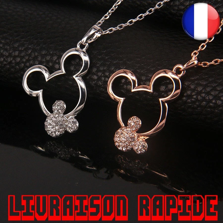 Collier Bijoux Disney Mickey Pendentif Cristal Mode Strass Femme Fille Cadeau  - Photo 1/1
