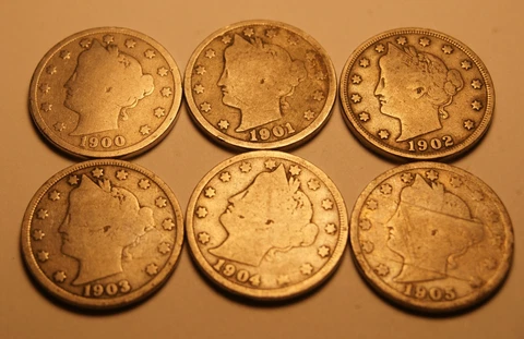 LIBERTY NICKELS 1900,01,02,03,04,05 SIX COINS Cover