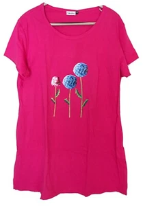 Side slits T-Shirt Dress Magenta Allium Flower Print Boyfriend Long Tees L-32" - Picture 1 of 4