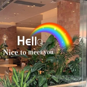 Office Shop Rainbow Glass Static Cling Stickers Showcase Colorful Window Decals - Picture 1 of 5