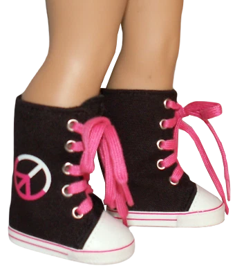 CLOSEOUT! Black Peace High Tops Sneakers Boots fit 18" American Girl Size Doll