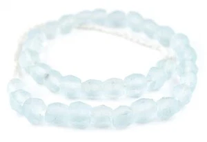 Clear Aqua Faceted Bicone Java Recycled Glass Beads 12mm Indonesia Sea Glass - Picture 1 of 3